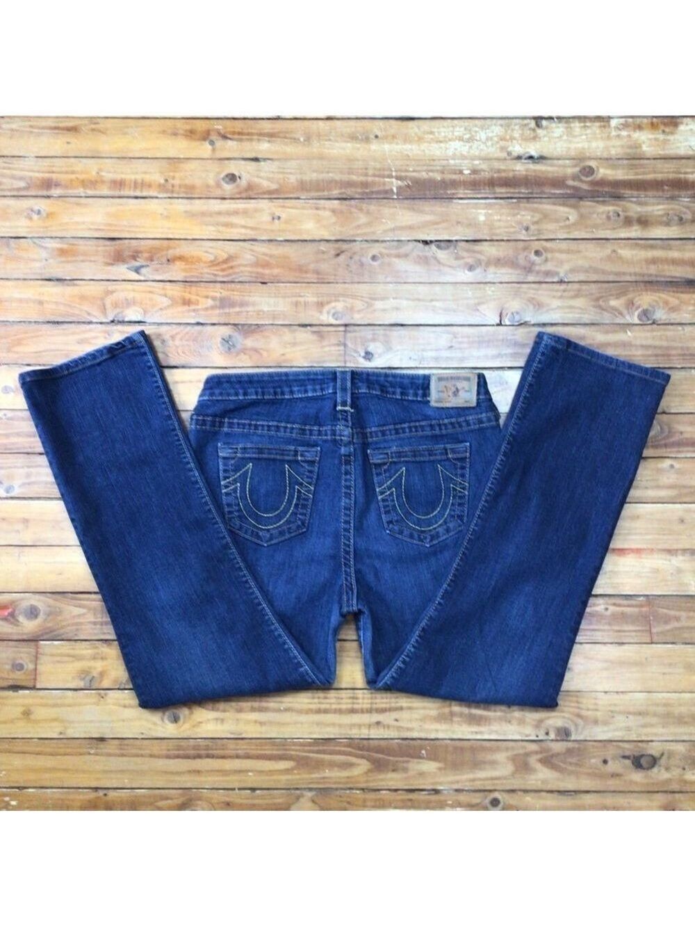 True Religion Avery Low Rise Bootcut Jeans Dark Wash Flap Pocket Size 32 - Picture 3 of 13